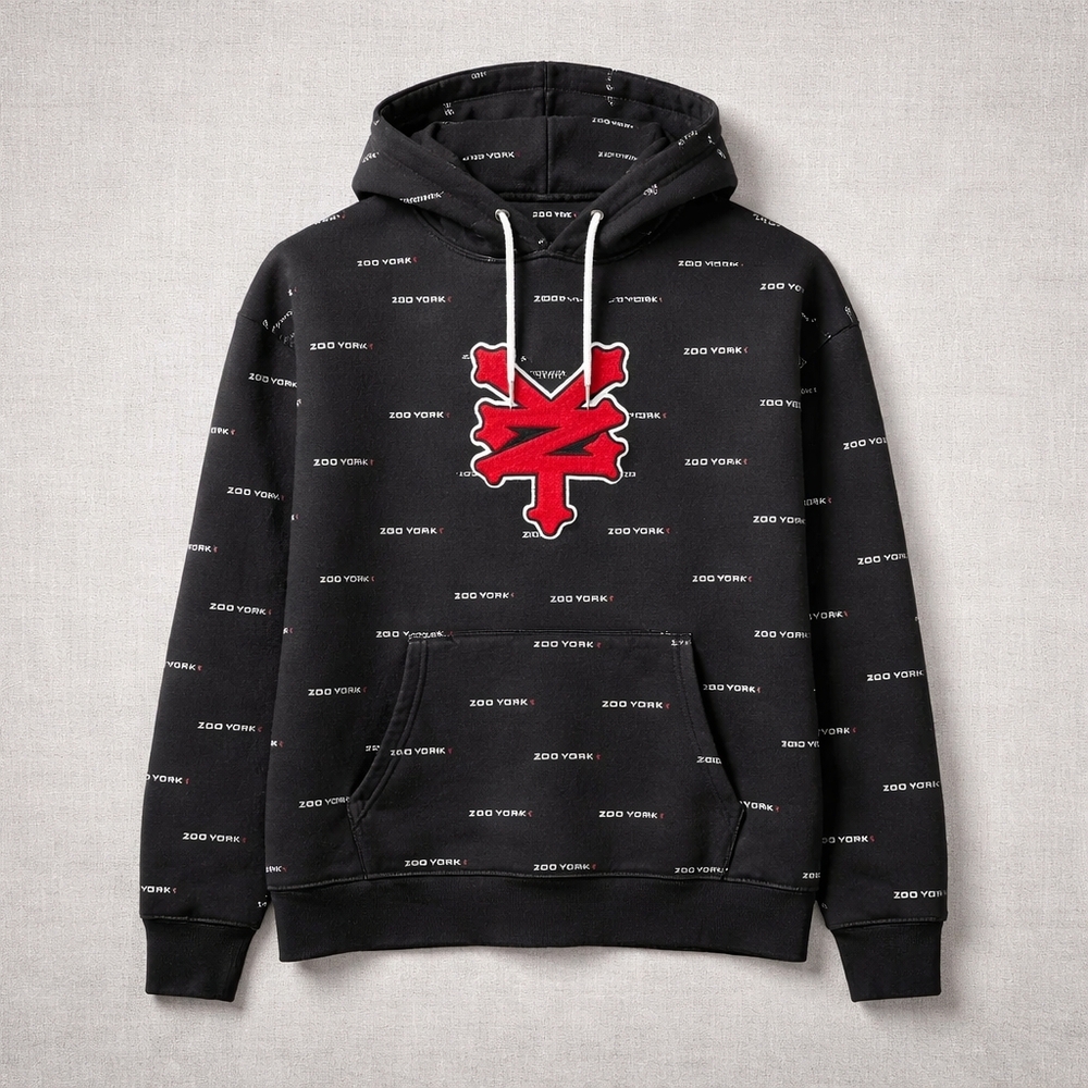 Zoo York Logo Hoodie Mens Large Black Streetwear Pullover Skate Y2K